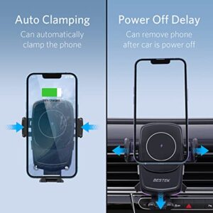 Wireless Car Charger, BESTEK 15W Fast Charging Wireless Car Charger Mount, Auto Clamping Car Wireless Charger, Air Vent Phone Holder Compatible with iPhone 13/12/11/XS/X/8 Series, Samsung S20/S10 etc