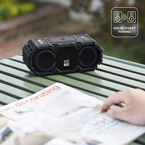 Altec Lansing LifeJacket Jolt - Waterproof Bluetooth Speaker, Durable & Portable Speaker with Qi Wireless Charging and Voice Assistant, Black w/Lights