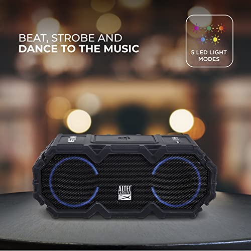 Altec Lansing LifeJacket Jolt - Waterproof Bluetooth Speaker, Durable & Portable Speaker with Qi Wireless Charging and Voice Assistant, Black w/Lights