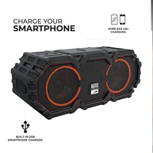 Altec Lansing LifeJacket Jolt - Waterproof Bluetooth Speaker, Durable & Portable Speaker with Qi Wireless Charging and Voice Assistant, Black w/Lights