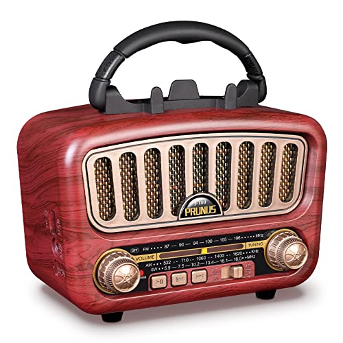 【2023 Newest】 PRUNUS J-180 Vintage Retro Radio Bluetooth Speaker with Best Sound, Portable AM FM Radio with Loud Volume, Bluetooth 5.0 Wireless Connection, TF Card & MP3 Player, Rechargeable Speaker