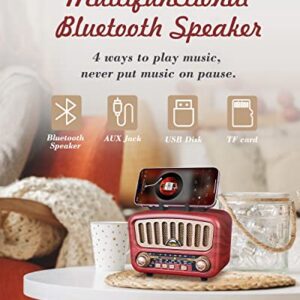 【2023 Newest】 PRUNUS J-180 Vintage Retro Radio Bluetooth Speaker with Best Sound, Portable AM FM Radio with Loud Volume, Bluetooth 5.0 Wireless Connection, TF Card & MP3 Player, Rechargeable Speaker