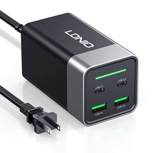 120w usb c charger, ldnio 4 ports gan iii fast desktop charger with 2 usb-c +2 usb-a, pd 100w power adapter for macbook pro/air, ipad, iphone 14/14 pro max/14 plus, galaxy 22/21, steam deck and more