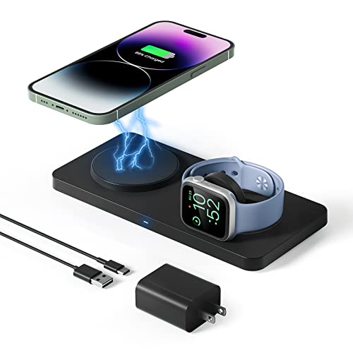 Magnetic Wireless Charging Pad, GEEKERA 2 in 1 Magnetic Wireless Charger for Apple, Compatible with iPhone 14/13/12 Series, Apple Watch Ultra/8/7/6/SE/5/4/3, AirPods 3/Pro 2 (ONLY for Apple Products)