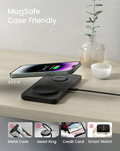 Magnetic Wireless Charging Pad, GEEKERA 2 in 1 Magnetic Wireless Charger for Apple, Compatible with iPhone 14/13/12 Series, Apple Watch Ultra/8/7/6/SE/5/4/3, AirPods 3/Pro 2 (ONLY for Apple Products)