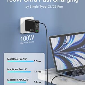 100W USB C Wall Charger,GaN III 4-Port PPS PD Fast Charging Station,GOLDNEXT Foldable Power Block with Type C Cable Compatible with MacBook Pro/Air,XPS,iPad Pro,iPhone14/13 Max,Galaxy S22/S21,Pixel 7