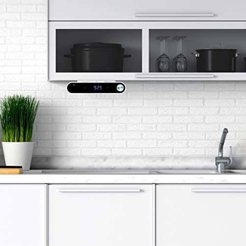 Tyler Bluetooth Under The Cabinet Universal Wireless Music System, Kitchen Clock Radio, FM Radio, Digital Clock, Hands Free Speakerphone, LED Work Surface Lighting - White (TKS2-WH)