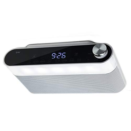 Tyler Bluetooth Under The Cabinet Universal Wireless Music System, Kitchen Clock Radio, FM Radio, Digital Clock, Hands Free Speakerphone, LED Work Surface Lighting - White (TKS2-WH)