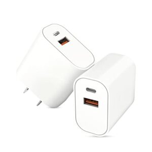 [apple mfi certified] iphone fast charger,2pack 20w dual port pd3.0 usb-c + usb-a power delivery wall charger block plug for iphone 14/13/13pro max/12 mini/12 pro max/11/xs/xr/x/8,ipad,airpods pro max