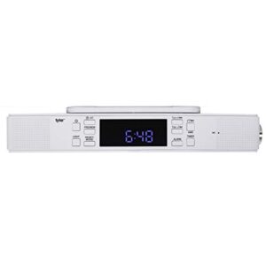 Tyler Bluetooth Under The Cabinet Universal Wireless Music System, Kitchen Clock Radio, FM Radio, Digital Clock, Hands Free Speakerphone with Microphone, LED Work Surface Lighting, White (TKS1WH)