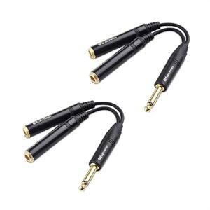 cable matters 2-pack ts male to 2x ts female 1/4 splitter cable (6.35mm splitter cable) in black – 0.2m / 6 inches