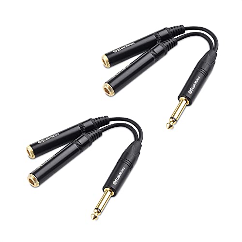 Cable Matters 2-Pack TS Male to 2X TS Female 1/4 Splitter Cable (6.35mm Splitter Cable) in Black - 0.2m / 6 Inches