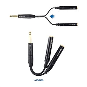 Cable Matters 2-Pack TS Male to 2X TS Female 1/4 Splitter Cable (6.35mm Splitter Cable) in Black - 0.2m / 6 Inches