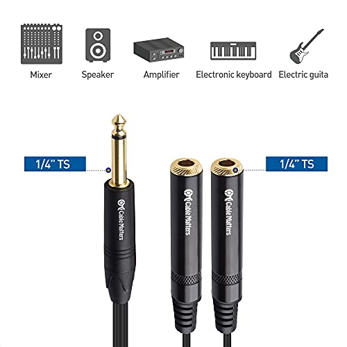 Cable Matters 2-Pack TS Male to 2X TS Female 1/4 Splitter Cable (6.35mm Splitter Cable) in Black - 0.2m / 6 Inches