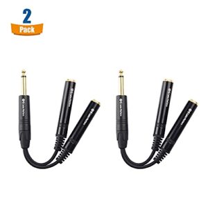 Cable Matters 2-Pack TS Male to 2X TS Female 1/4 Splitter Cable (6.35mm Splitter Cable) in Black - 0.2m / 6 Inches