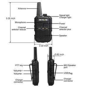 Retevis RT15 Walkie Talkies Rechargeable Long Range, Mini 2 Way Radios, USB Fast Charging, Hands-Free, for Restaurant Retail Healthcare(10 Pack)