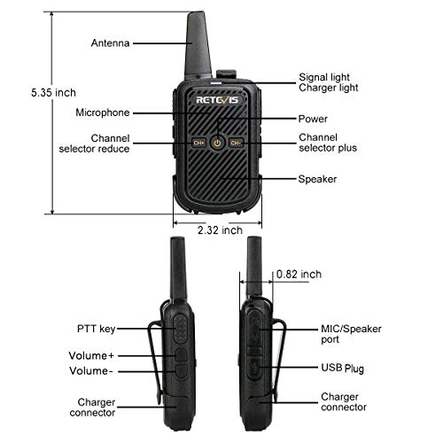 Retevis RT15 Walkie Talkies Rechargeable Long Range, Mini 2 Way Radios, USB Fast Charging, Hands-Free, for Restaurant Retail Healthcare(10 Pack)