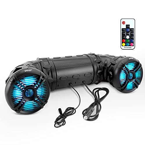 Pyle Marine ATV Powered Speakers - 4.0 Wireless Bluetooth, 800 Watt, Color Changing LED Lights, IP44 Waterproof, 6.5“ Dual Audio Sound System for UTV, Golf Carts, Jetski and Snowmobile - PLATV65BT