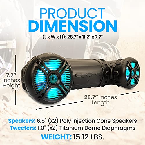 Pyle Marine ATV Powered Speakers - 4.0 Wireless Bluetooth, 800 Watt, Color Changing LED Lights, IP44 Waterproof, 6.5“ Dual Audio Sound System for UTV, Golf Carts, Jetski and Snowmobile - PLATV65BT