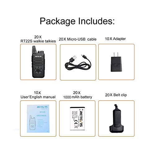 Retevis RT22S 2 Way Radios, Portable and Mini Walkie Talkies for Adults, Channel Display, Hands Free Two Way Radios Rechargeable for Daycare Business Warehouse Retail Church(20 Pack)