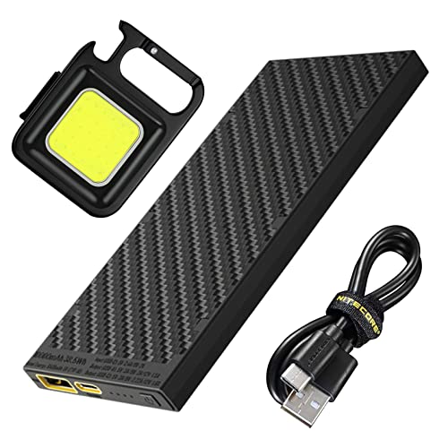 Nitecore NB10000 GEN II Ultra-Slim 10000mAh Quick-Charge Power Bank with USB and USB-C Dual Outputs and Cables for Phones, Headlamps LifeMods Bundled with a Mini Multi-Tool Keychain COB Flashlight