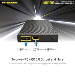 Nitecore NB10000 GEN II Ultra-Slim 10000mAh Quick-Charge Power Bank with USB and USB-C Dual Outputs and Cables for Phones, Headlamps LifeMods Bundled with a Mini Multi-Tool Keychain COB Flashlight