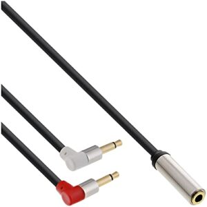 inline slim audio headphones aeroplane adaptor cable 2x 3.5 mm jack male to 3.5 mm jack female 3 pin black black black 0.15 m