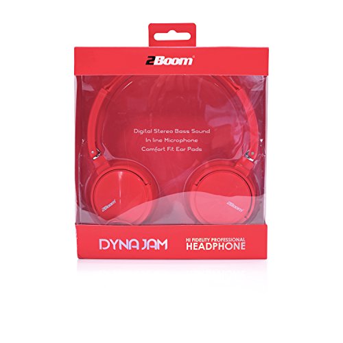2BOOM Dyna Jam Over Ear Hipster Foldable Stereo Wired Headphone Microphone Headset Red