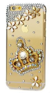 stenes ipod touch (6th generation) case – luxurious crystal 3d handmade sparkle diamond rhinestone clear cover with retro bowknot anti dust plug – big crown flowers/clear