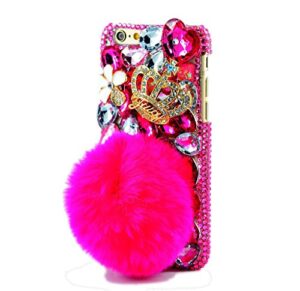 stenes ipod touch (6th generation) case – luxurious crystal 3d handmade sparkle diamond rhinestone clear cover with retro bowknot anti dust plug – crown rabbit villus tail/hot pink