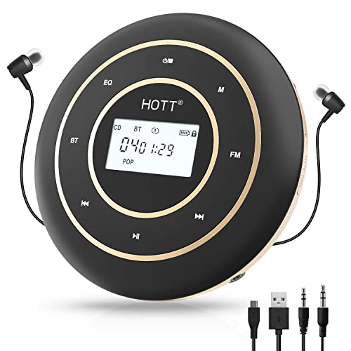 HOTT C105 Portable CD Player for Car with Bluetooth and FM Transmitter Rechargeable Compact CD Player with Touch Button Backlight Display for Home