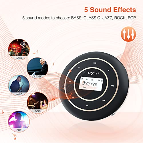 HOTT C105 Portable CD Player for Car with Bluetooth and FM Transmitter Rechargeable Compact CD Player with Touch Button Backlight Display for Home