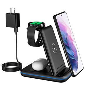 wireless charging station for samsung, earteana 3 in 1 qi certified charger/stand for samsung galaxy s23/s22/s21/s20/note20/10, galaxy watch4/classic/3/1/active 2/1, buds+/live with adapter (black)