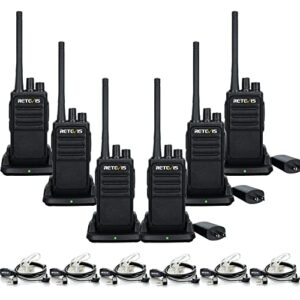 retevis rt17 walkie talkies long range, durable two way radio rechargeable with usb charger base, portable 2 way radios with earpieces mic, for adults school security warehouse construction(6 pack)