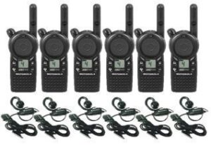 6 pack of motorola cls1410 walkie talkie radios with headsets, black