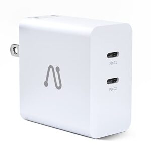 usb c wall charger, aergiatech 60w pd 3.0 pps gan charger, usb c fast charger block dual port with foldable plug for macbook air, ipad air/pro, iphone 13 pro max, galaxy s22+/s22 ultra, pixel, white