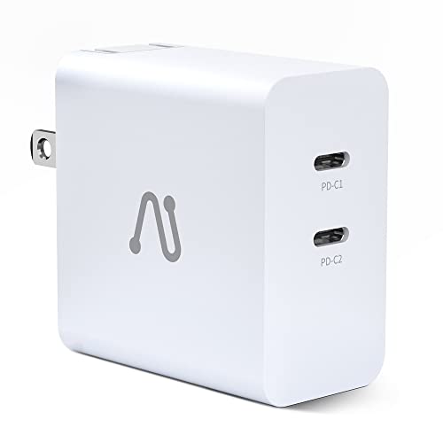 USB C Wall Charger, Aergiatech 60W PD 3.0 PPS GaN Charger, USB C Fast Charger Block Dual Port with Foldable Plug for MacBook Air, iPad Air/Pro, iPhone 13 Pro Max, Galaxy S22+/S22 Ultra, Pixel, White