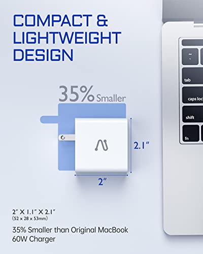 USB C Wall Charger, Aergiatech 60W PD 3.0 PPS GaN Charger, USB C Fast Charger Block Dual Port with Foldable Plug for MacBook Air, iPad Air/Pro, iPhone 13 Pro Max, Galaxy S22+/S22 Ultra, Pixel, White