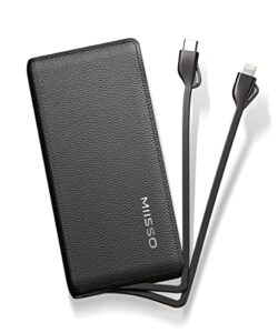 portable phone charger power bank 10000mah built in cables slim battery pack usb c fast charging external backup battery compact travel charger with cords for iphone 14/13/12/11/xs/xr/8/7/6,samsung