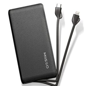 Portable Phone Charger Power Bank 10000mAh Built in Cables Slim Battery Pack USB C Fast Charging External Backup Battery Compact Travel Charger With Cords for iPhone 14/13/12/11/XS/XR/8/7/6,Samsung