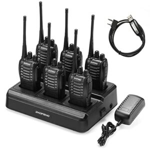 6pcs baofeng bf-888s walkie talkie for adults, long range two way radio, 1500mah 16 ch, 6 radios 6 earpieces 1 six-way charger 1 cable