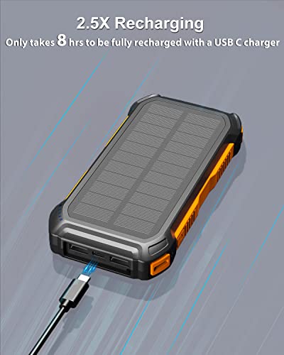 Solar Charger 26800mAh Power Bank: Hiluckey 3A USB C Fast Charging Portable Phone Charger Camping External Battery Pack with 3 Outputs for iPhone Samsung Tablet