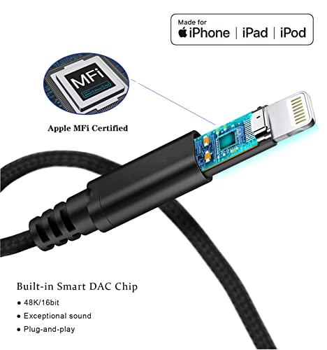 Wahbite Lightning to 3.5mm Audio Cable Compatible with iPhone 14/13/12/11/XR/XS/X/8/7/6 Plus/SE 2, iPad