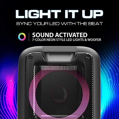 Party Speaker by Dolphin, Portable Bluetooth Speaker on Wheels with Sound Activated Light Show (SP-2100RBT)