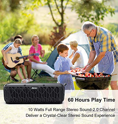 ABFOCE Solar Bluetooth Speaker Portable Outdoor Bluetooth IPX6 Waterproof Speaker with 5000mAh Power Bank,60 Hours Play Time Dual Speaker with Mic, Stereo Sound with Bass Home Wireless Speaker-Black