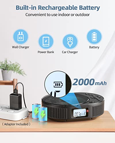 CD Player Portable, FELEMAN Upgraded 2 in 1 Portable CD Player & Bluetooth Speaker, Rechargeable Boombox CD Player for Car/Home with Remote Control, FM Radio, Support AUX/USB, Headphone Jack