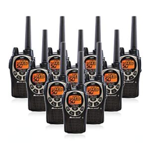 midland gxt1000 gmrs walkie talkie – long range two way radio with noaa weather scan + alert, 50 channels, and 142 privacy codes (black/silver, 10 radios)