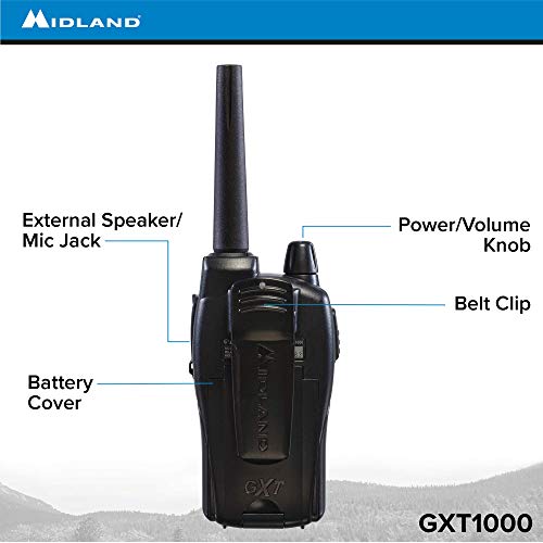 Midland GXT1000 GMRS Walkie Talkie - Long Range Two Way Radio with NOAA Weather Scan + Alert, 50 Channels, and 142 Privacy Codes (Black/Silver, 10 Radios)