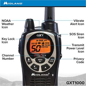 Midland GXT1000 GMRS Walkie Talkie - Long Range Two Way Radio with NOAA Weather Scan + Alert, 50 Channels, and 142 Privacy Codes (Black/Silver, 10 Radios)