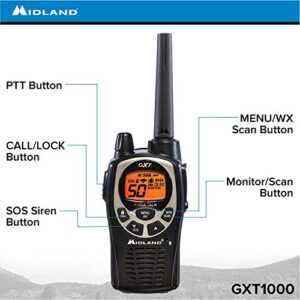 Midland GXT1000 GMRS Walkie Talkie - Long Range Two Way Radio with NOAA Weather Scan + Alert, 50 Channels, and 142 Privacy Codes (Black/Silver, 10 Radios)